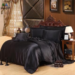 3Pcs/4Pcs Solid Color Imitated Silk Fabric Bedding Set Quilt Cover Pillowcase Bed Sheet