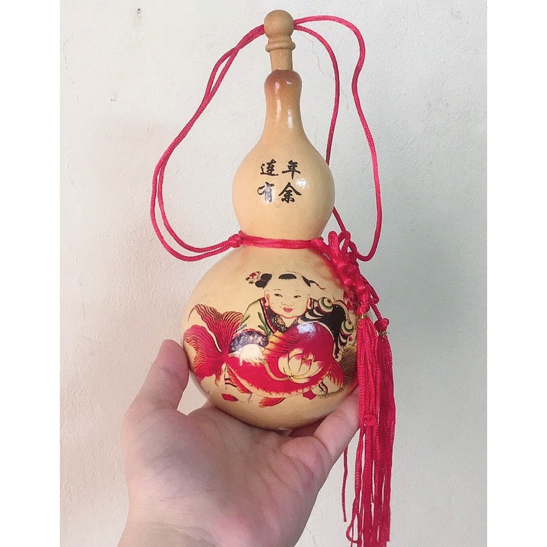 Quả hồ lô cầu con, vật treo phong thuỷ thu hút tài lộc, kèm nắp và dây kết đồng tâm (sẵn hàng) | BigBuy360 - bigbuy360.vn