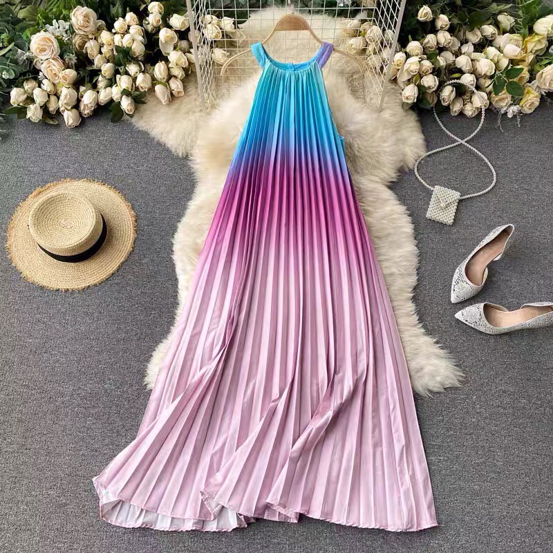 Váy Đầm Maxi Yếm Màu Loang Ombre Đi Biển Du Lịch Chụp Hình Sống Ảo