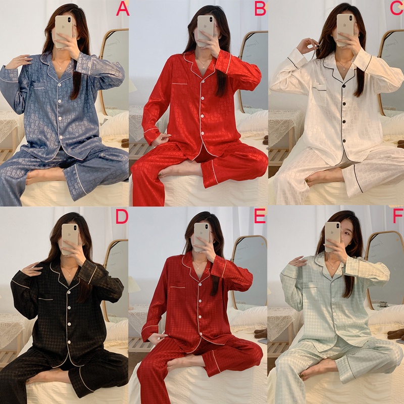 Bộ Đồ Ngủ Tay Dài Chất Lụa Satin Thời Trang Phong Cách Hàn Quốc Cho Nữ