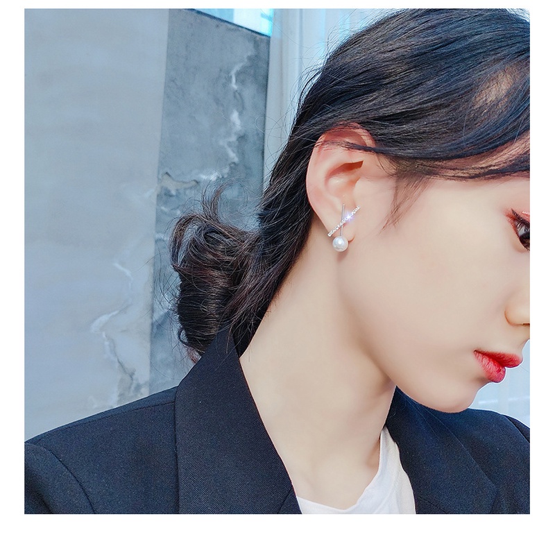 Bông Tai Mạ Bạc 925 đính đá ngọc trai nhân tạo Xinh Xắn Phong Cách Hàn Quốc BO15