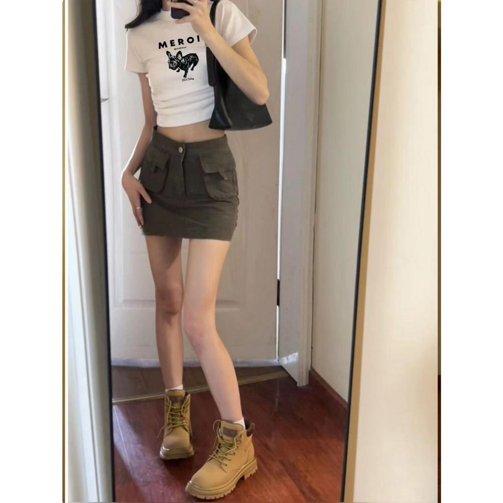 Aphrod Áo Thun cotton Ngắn Tay Màu Trắng Trơn Phong Cách desire Ôm Sát Rốn Vừa Vặn Cho Nữ