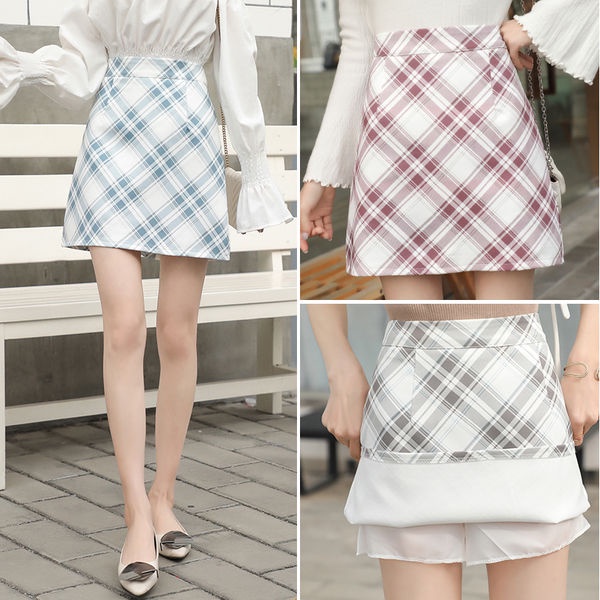 Chân Váy Chữ A Lưng Cao Họa Tiết Sọc Caro Phong Cách Hàn Quốc Thời Trang Mùa Hè Cho Nữ