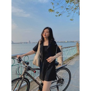 Set jumpsuit kèm vest lửng chất thô ( Ảnh thật )