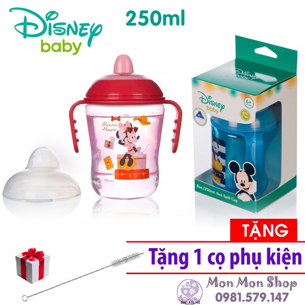 [Tặng cọ] Bình tập uống nước có tay cầm 250ml Disney made in Thailand (DN80432)