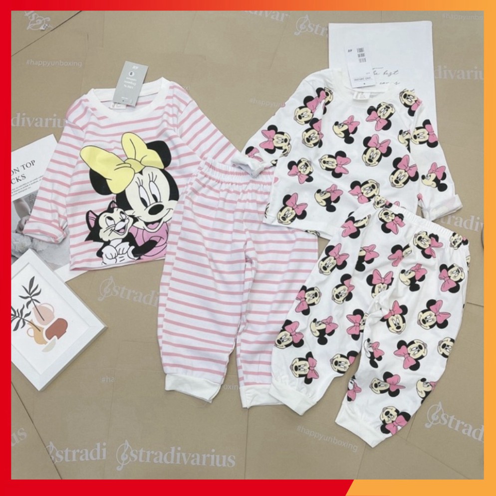 Sét 2 Bộ in micky trắng kẻ hồng cho Bé Gái
