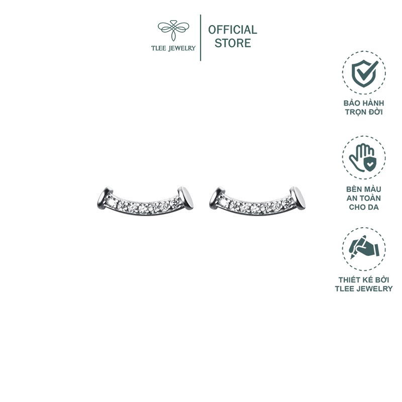 Khuyên Tai Bạc Nữ Tlee Bông Tai Smile Nạm Đá Cao Cấp Tleejewelry B0162