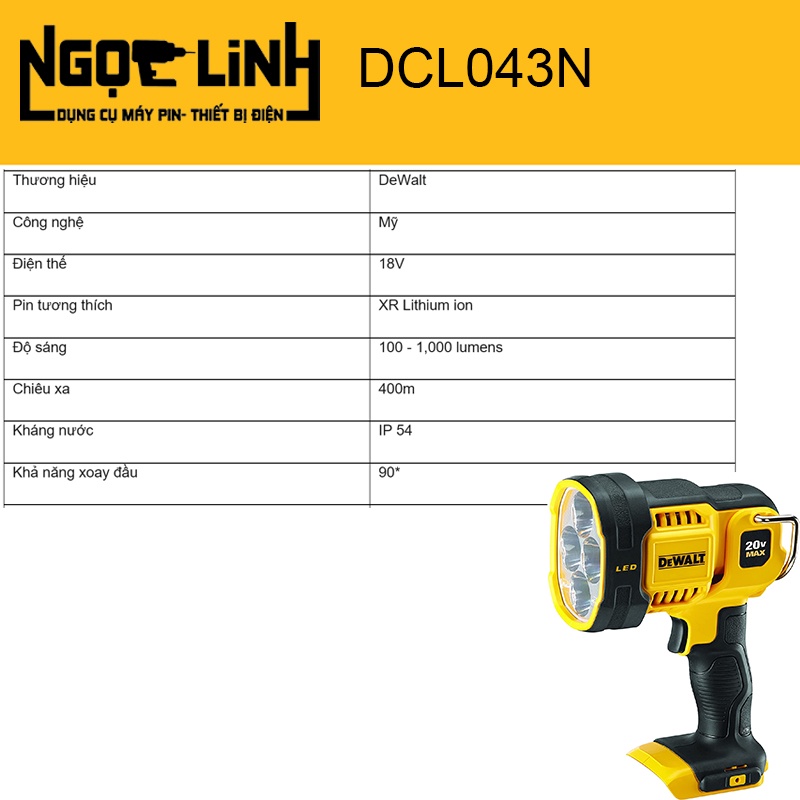 Đèn LED dùng pin 20V DeWalt DCL043N-KR