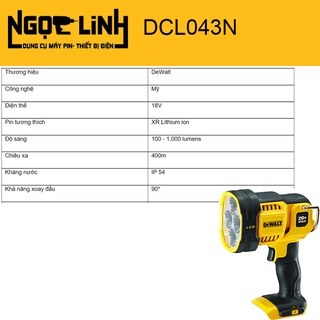 Đèn LED dùng pin 20V DeWalt DCL043N-KR (Chưa Pin & Sạc) (Thân đèn pin cầm tay Dewalt DCL043, Đèn pin Dewalt 20v)