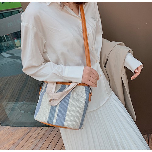 Túi xách vải sọc thời trang xinh xắn_Ảnh Thật