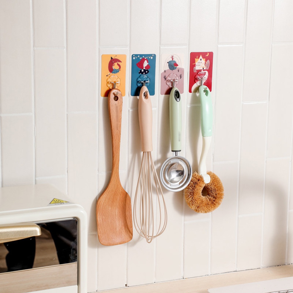 Set 2 Móc Treo Đồ Dán Tường Bằng Nhựa Tự Dính Họa Tiết Hoạt Hình Trang Trí Nhà Cửa