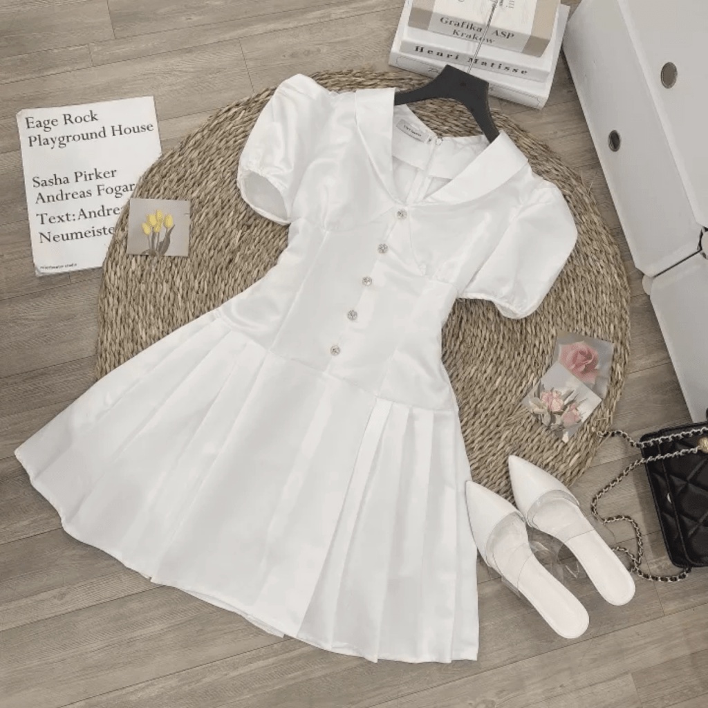 FREE SHIP ĐẦM NỮ DỰ TIỆC TAFTA XẾP LY CÓ 2 MÀU PU