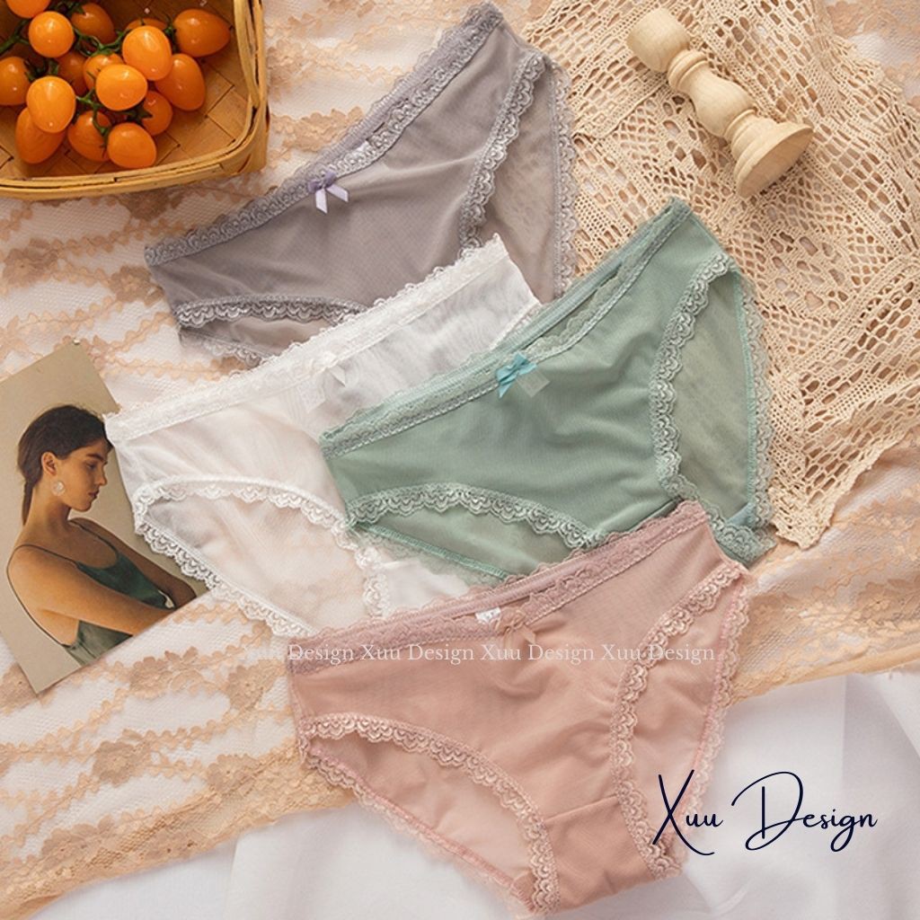 Quần lót nữ Wexuu Design, Quần lót cotton ren viền mặt lưới thoáng khí chất liệu co dãn cao cấp có lót kháng khuẩn QC42