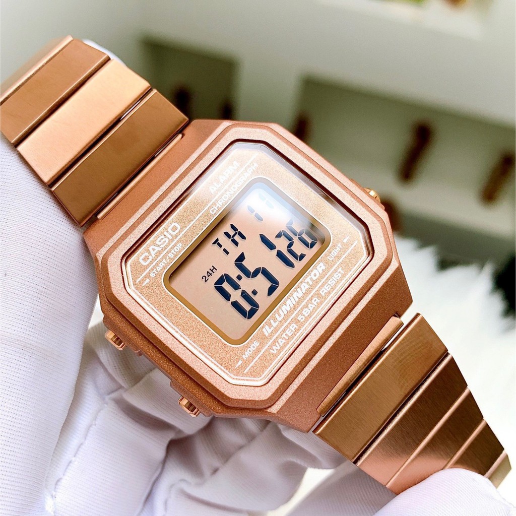 Đồng hồ Unisex(Nam/Nữ) chính hãng Casio B640WC-5ADF Quartz Mạ vàng hồng-Máy Pin-Dây kim loại-Tuổi thọ pin 7 năm