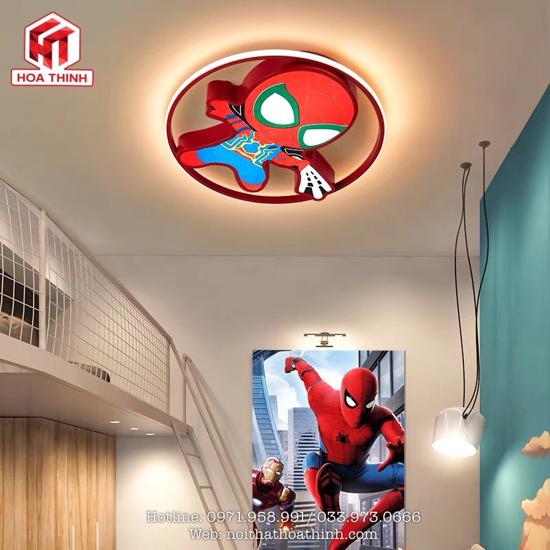 (Sản phẩm mới) Đèn ốp trần trang trí phòng bé Người Nhện Spider-Man, 3 chế độ ánh sáng, bảo hành 2 năm