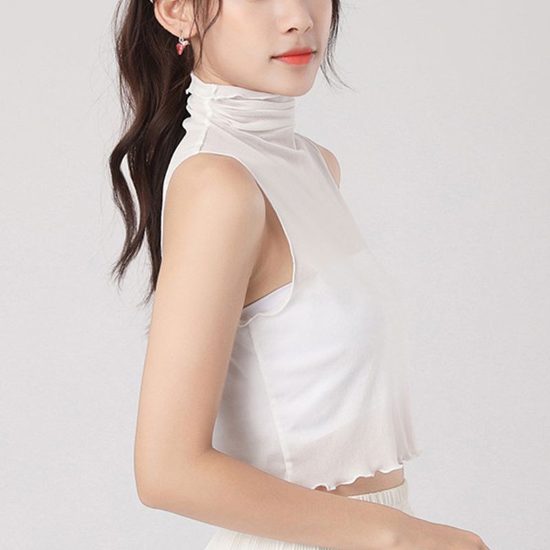 Áo Croptop Cổ Lọ Phối Lưới Thiết Kế Xếp Ly Thời Trang Cho Nữ