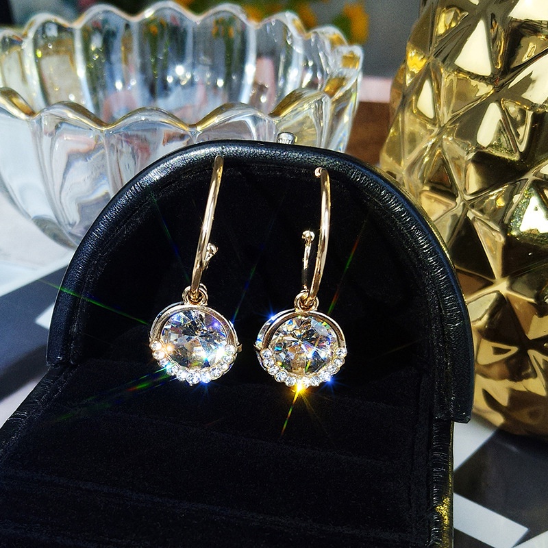Bông Tai Dáng Dài Đính Đá Zircon Thời Trang Sang Trọng Cho Nữ