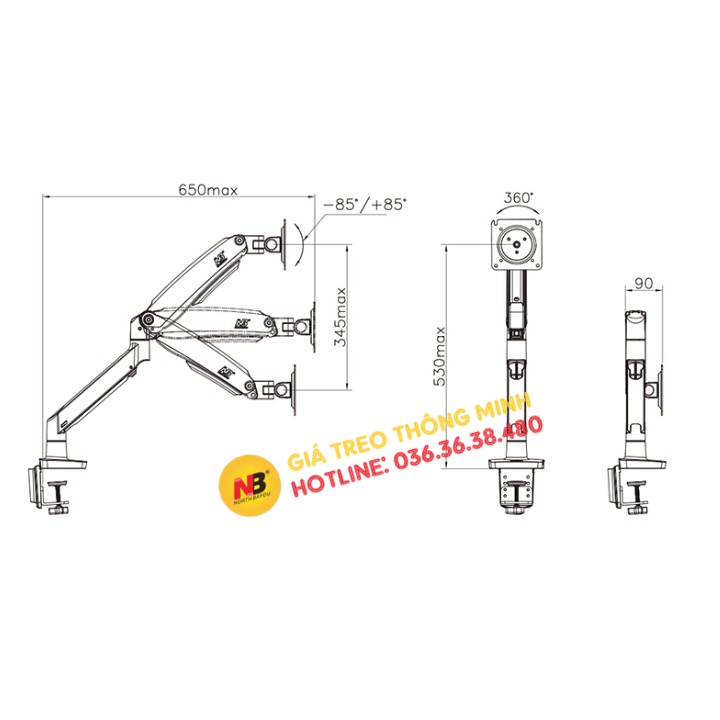 Giá treo màn hình máy tính NB F100A 22 - 35 inch - Arm Treo Màn Hình F100A [Cao cấp hơn Human Motion T6 / T7]