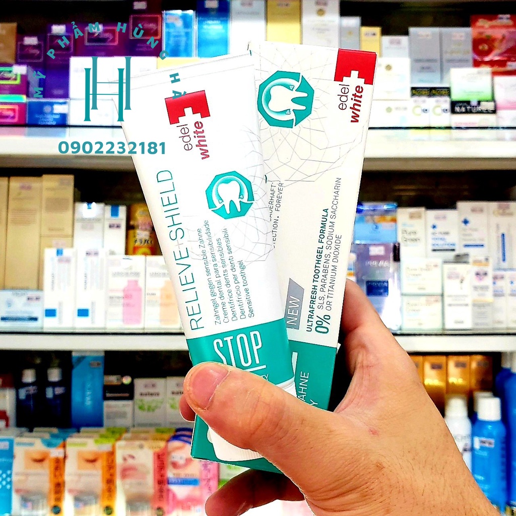 Kem đánh răng EdelWhite, Thụy Sĩ, dành cho răng nhạy cảm, giảm ê buốt răng Stop Sensivity 75ml