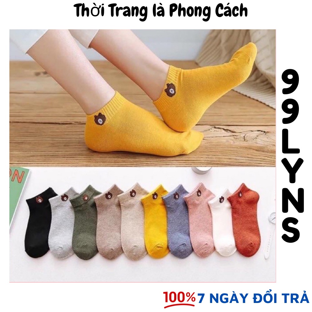 Combo 10 Đôi Tất Vớ Gấu Nữ Cổ Ngắn Họa Tiết Brown Đeo Bốn Mùa