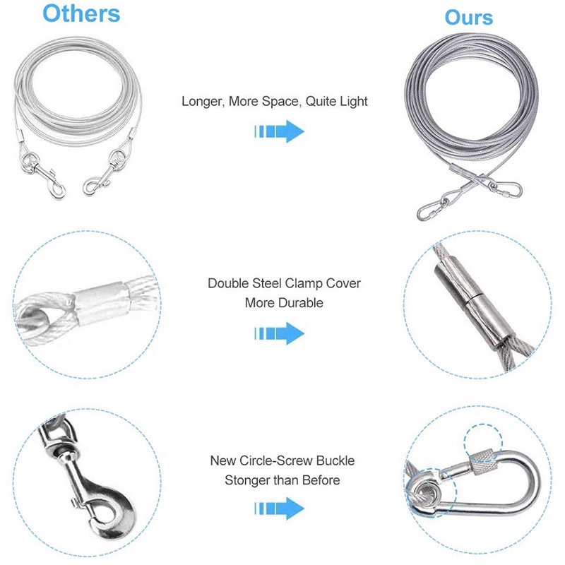 Dây Dắt Thú Cưng Đi Dạo Bằng Thép Phản Quang Chịu Tải Nặng 125kg