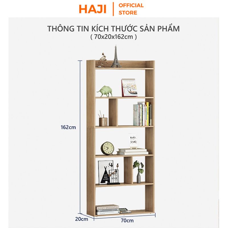 Kệ sách gỗ HAJI để sàn chắc chắn chịu lực tốt, Kệ decor 6F tiện dụng đẹp mắt phù hợp với mọi không gian trong nhà A215