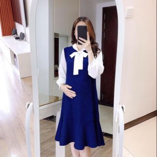 Đầm bầu xanh coban tay dài