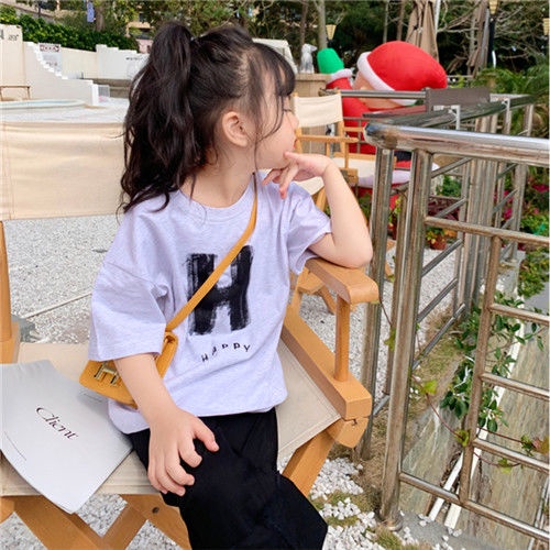 Áo Thun Cotton Tay Ngắn Cổ Tròn Thoải Mái Phong Cách Hàn Quốc Cho Bé Gái