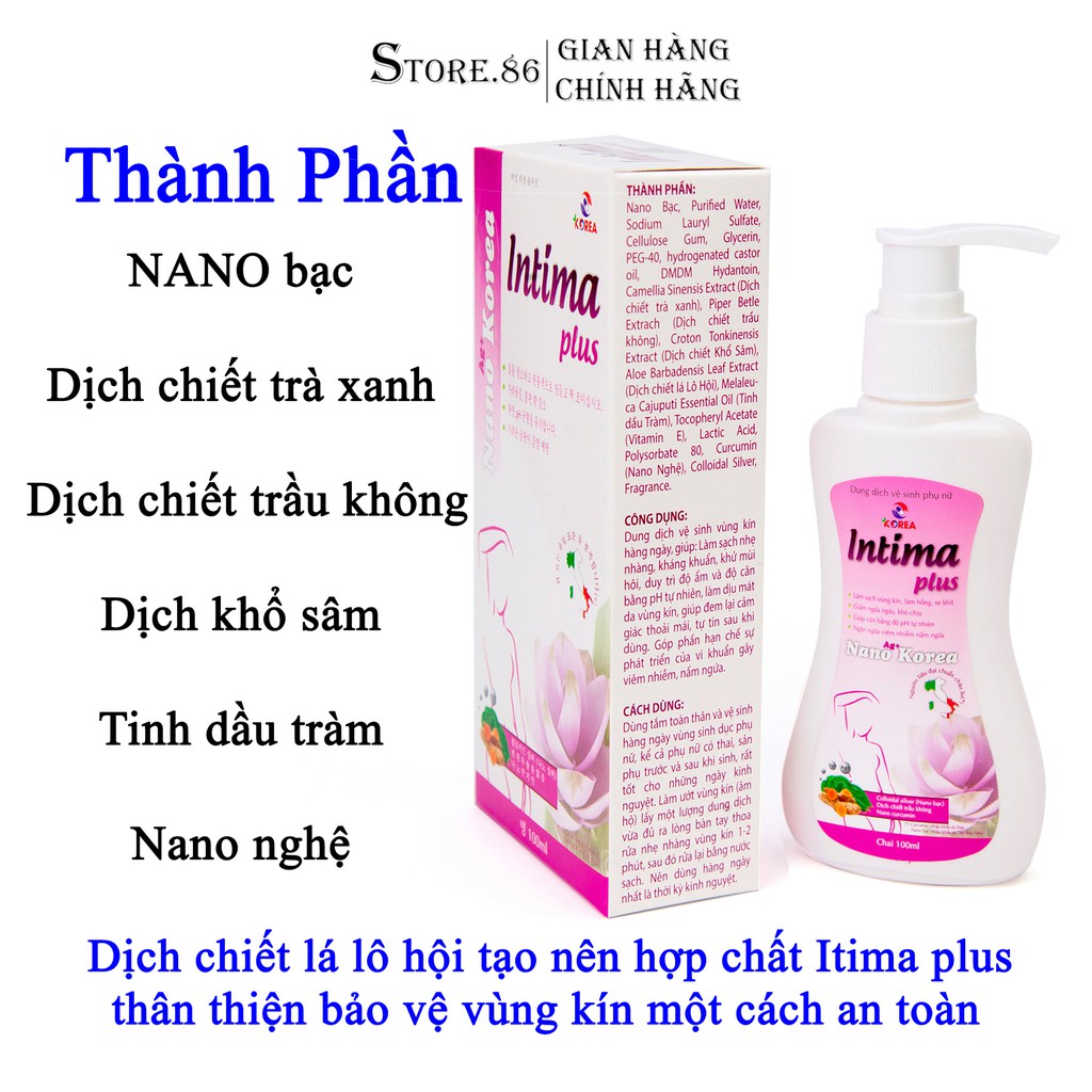 Dung dịch vệ sinh INTIMA PLUS nước rửa phụ khoa se khít vùng kín kháng khuẩn khử mùi hôi hương nước hoa chai100ml