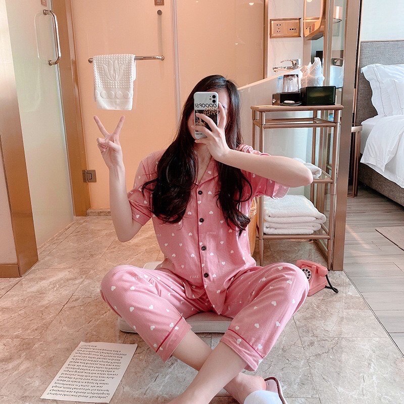 Bộ đồ mặc nhà nữ cotton thoáng mát Pijama áo ngắn tay, quần dài CiCi
