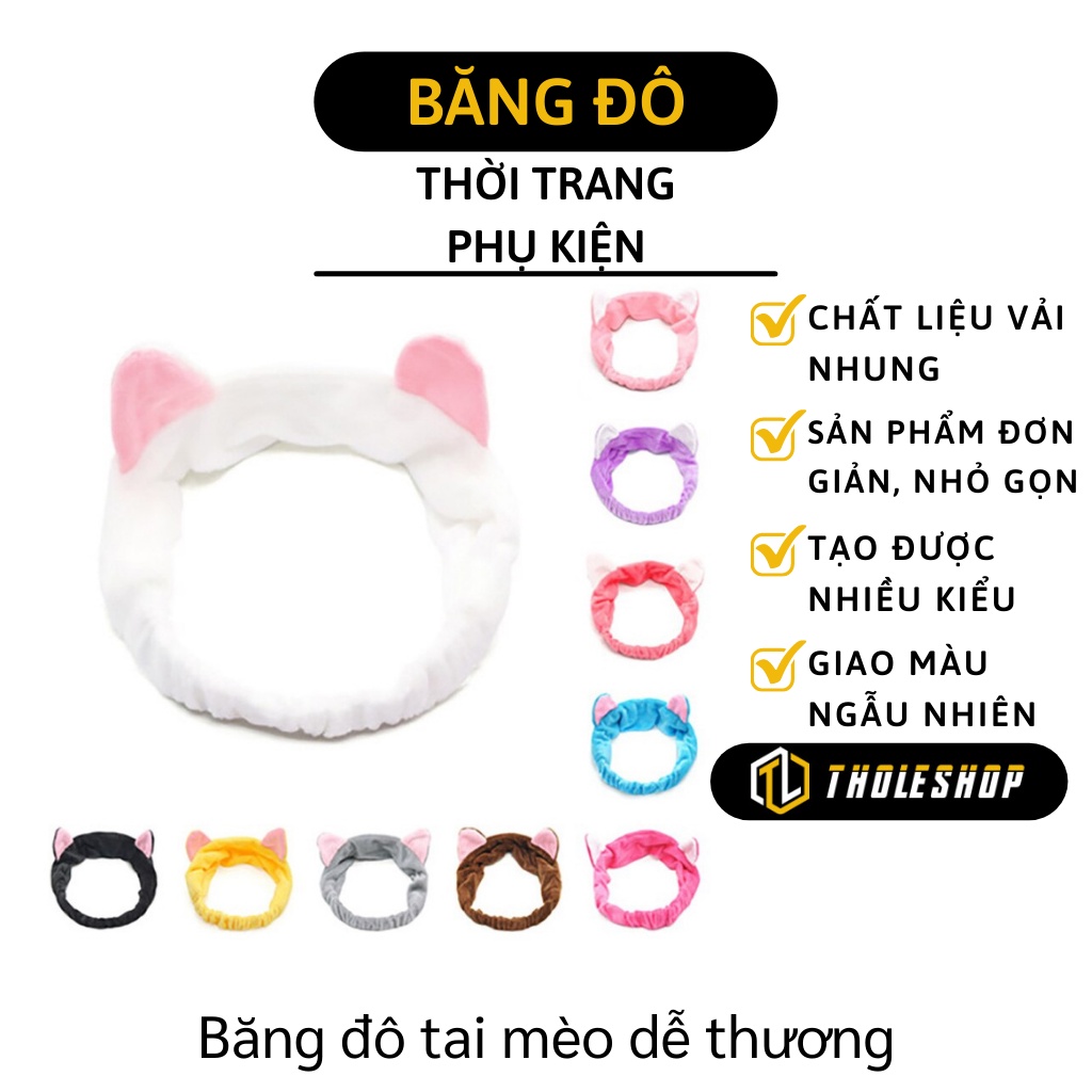 Băng Đô Rửa Mặt - Băng Đô Cài Tóc Vải Nhung Tai Mèo Nhiều Màu Siêu Xinh 8429
