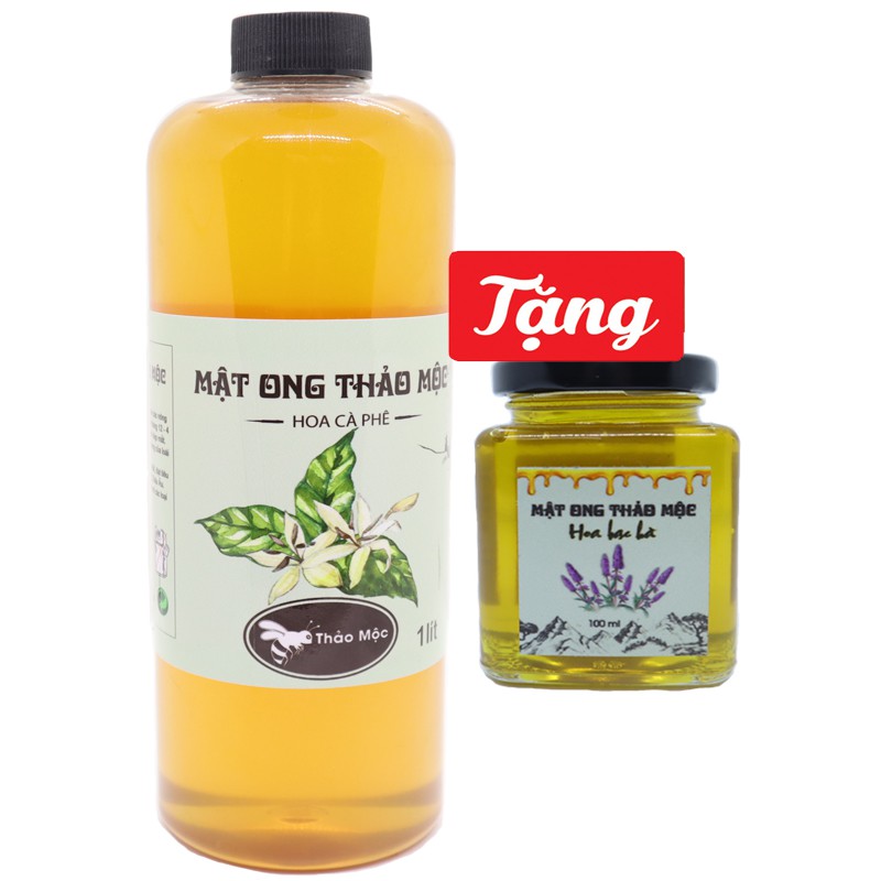 Mật Ong Hoa Cà Phê Gia Lai ( CHUẨN) Chai 1 Lít Tặng Kèm Hũ Mật Ong Hoa Bạc Hà 50ml