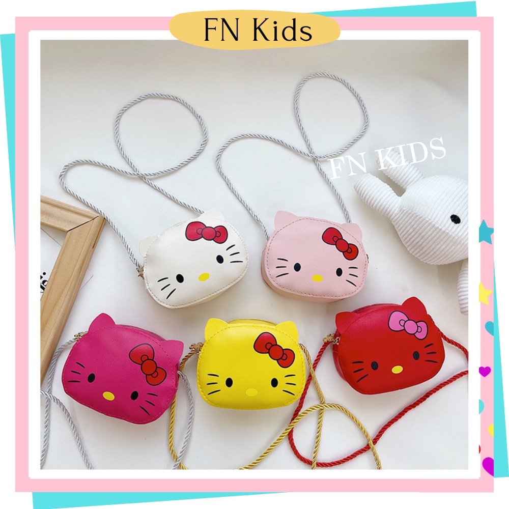 Túi đeo chéo mini cho bé gái họa tiết mèo kitty – Chất liệu da PU mềm mại