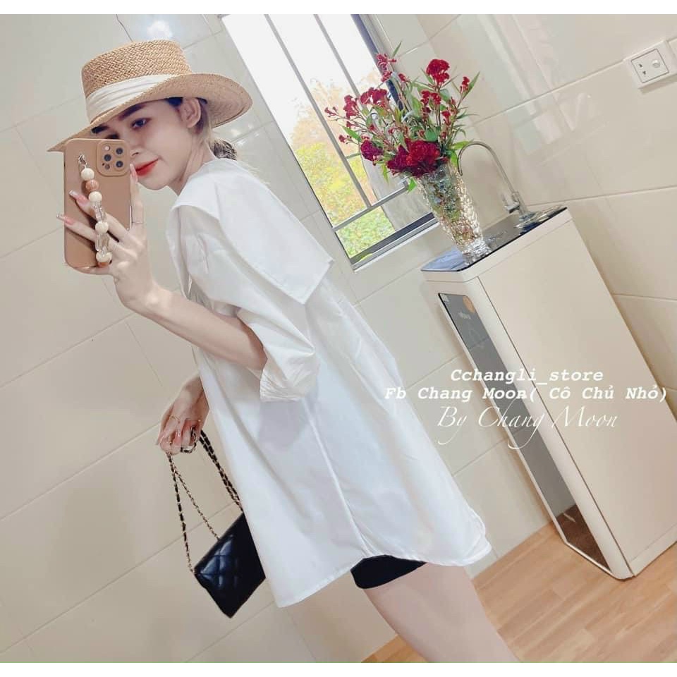 Áo Sơ Mi Von Lụa Hàn Quốc Cổ Bẻ Thuyền Bự Tay Dài Nhún Siêu Xinh TTSA1601