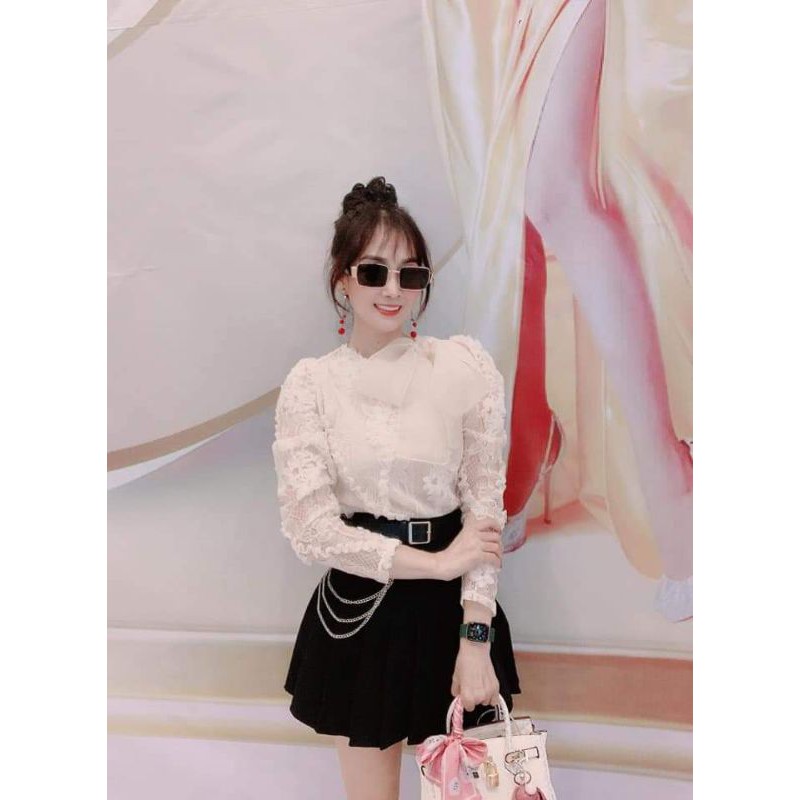Áo ren tay bồng nơ lệch vai