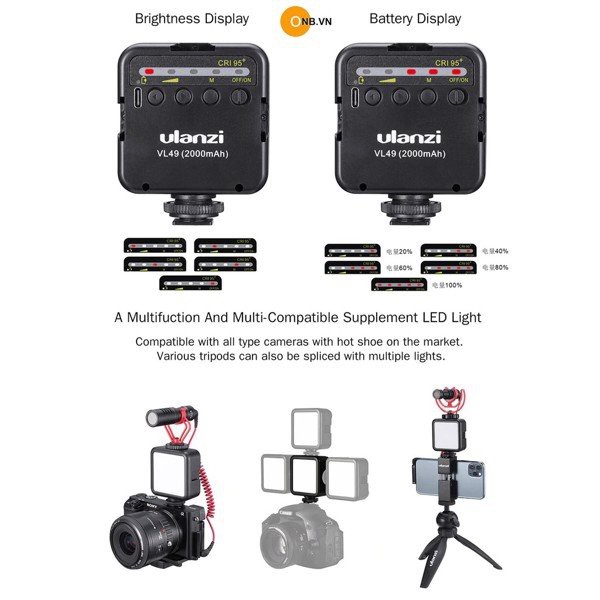 (CÓ SẴN) Đèn Led trợ sáng quay phim, livestream Ulanzi VL49 - 49 LED cho điện thoại, Gopro, máy ảnh, máy quay, ..