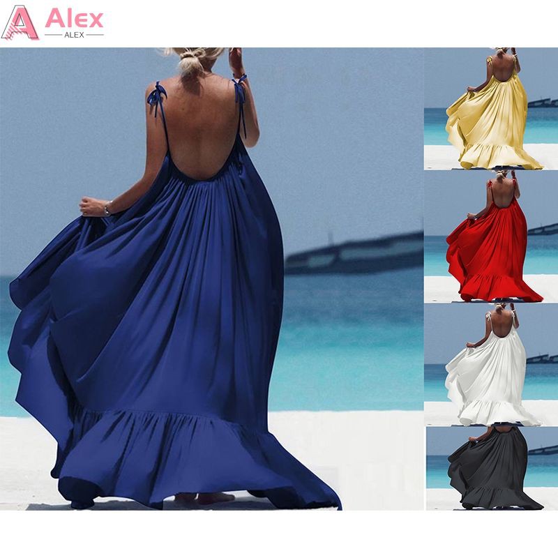 (Hàng Mới Về) Đầm Maxi Hai Dây Hở Lưng Gợi Cảm Phong Cách Bohemian Mùa Hè 2020