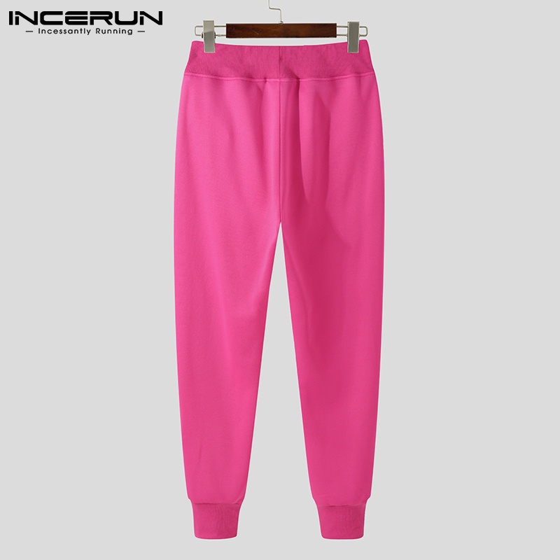 Quần dài INCERUN lưng cao dáng rộng co giãn màu trơn dành cho nam