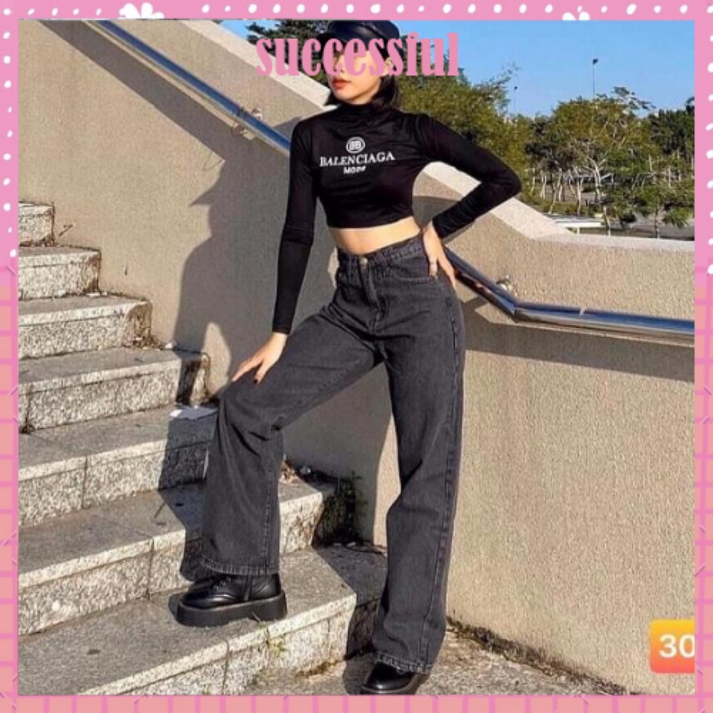 Quần bò nữ - quần jeans ống rộng lưng cao, vải bò dày đẹp , không giãn ,dáng suông