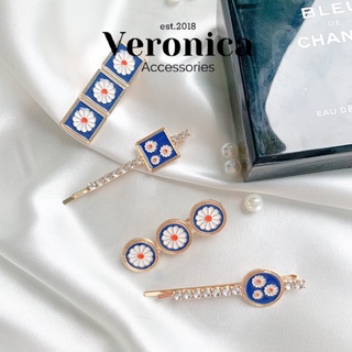 Set kẹp tóc hoa cúc xanh biển Hàn Quốc phụ kiện tóc Veronica