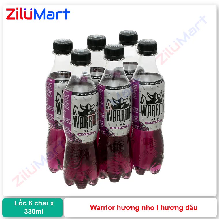 Lốc 6 chai nước tăng lực Warrior hương nho loại 330ml