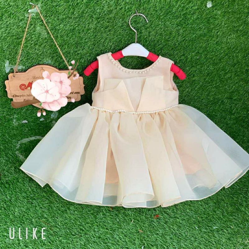 Đầm công chúa kết ngọc trai nhỏ nhắn Mialy Kids cho bé gái  - kết ngọc trai nhỏ nhắn ngay eo làm điểm nhấn