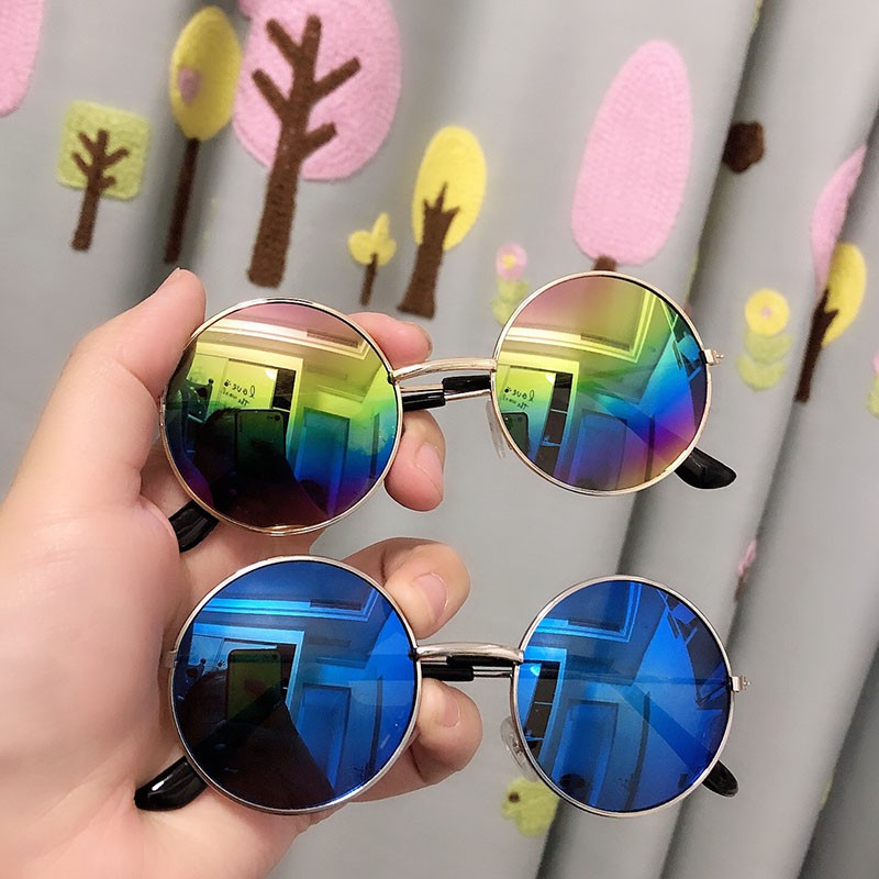 Kính Mát Gọng Kim Loại Tròn Chống Tia Uv Dành Cho Bé