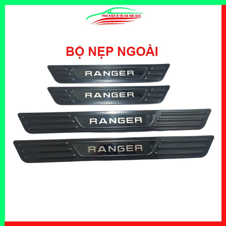 Ốp bậc cửa, nẹp bước chân Ranger 2016-2020 vân cacbon chống trầy bảo vệ trang trí xe