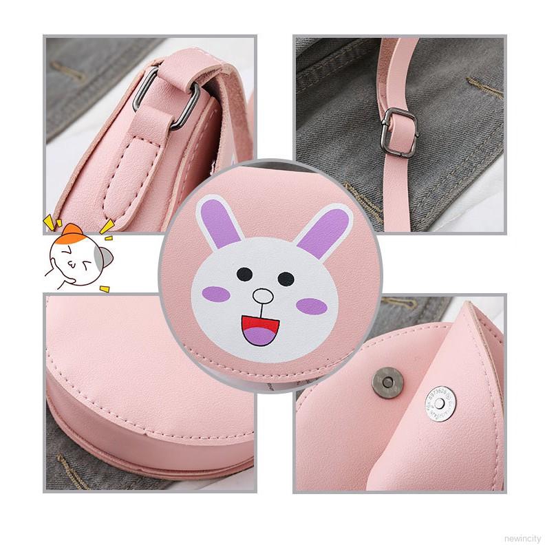 Túi đeo chéo chất liệu da PU họa tiết hoạt hình phong cách Hàn Quốc cho bé gái