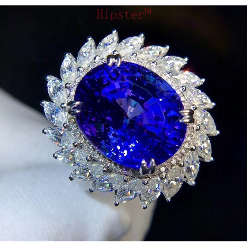 Nhẫn Hở Mạ Vàng Trắng 18k Đính Đá Tanzanite Tự Nhiên