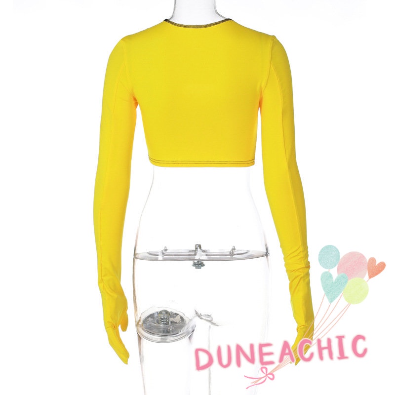 DUNEA Áo Croptop Tay Dài Dáng Ôm Thời Trang Cá Tính Cho Nữ