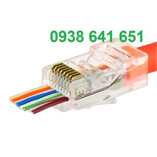 Hạt mạng RJ45 pass through + Đầu chụp mạng trong suốt dùng cat5e & cat6 ( Bộ 100 cái)
