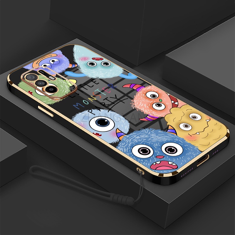 Ốp Điện Thoại silicone TPU Mềm Mạ Điện Họa Tiết Quái Vật Nhỏ Có Dây Đeo Cho oppo reno 6z 5g reno 6 z 5g