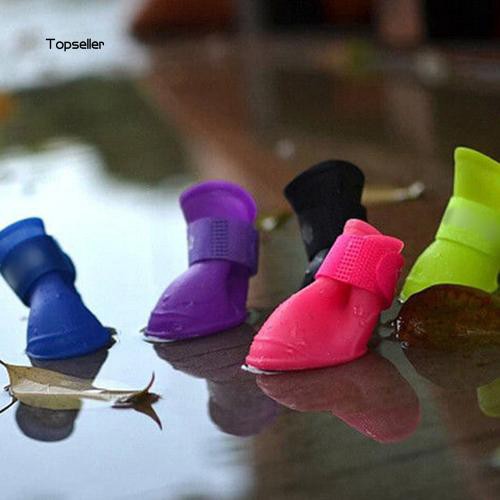 Bộ 4 giày cao su chống thấm nước màu sắc kẹo ngọt cho thú cưng - ảnh sản phẩm 7